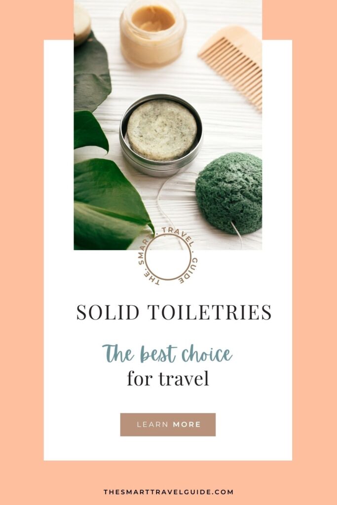 Pinterest Pin showing solid toiletries for travel