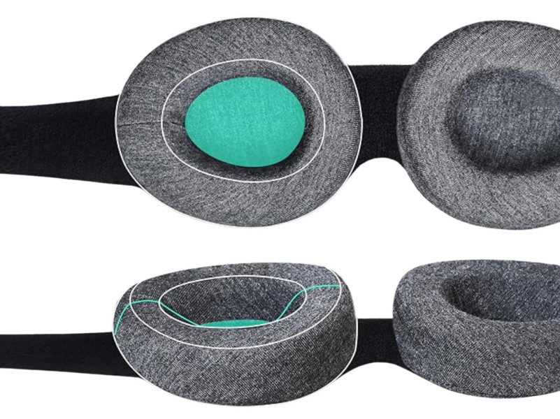 Sleep mask for travel with sockets to relieve eye pressure