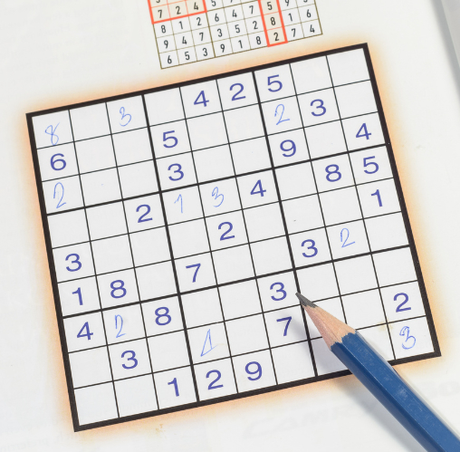 A sudoku puzzle showing some boxes filled in.