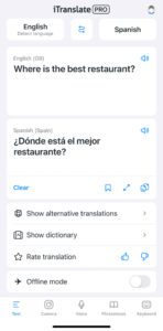 iTranslate app home screen