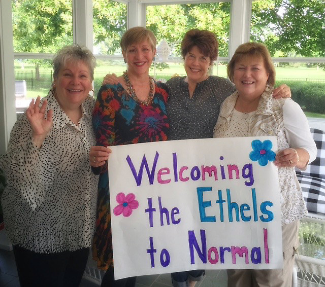 Four women friends traveling together